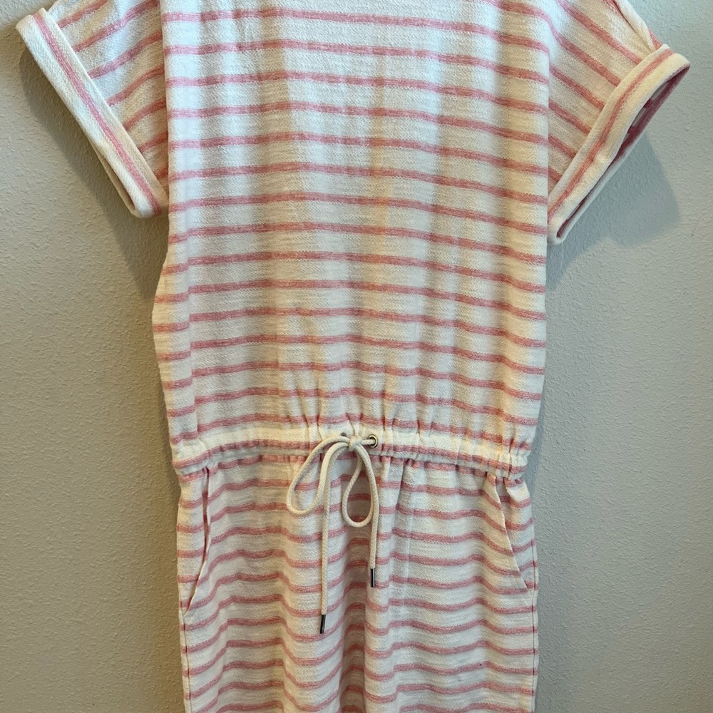 Lou & Grey Striped Mini Dress - drawstring waist, size medium.